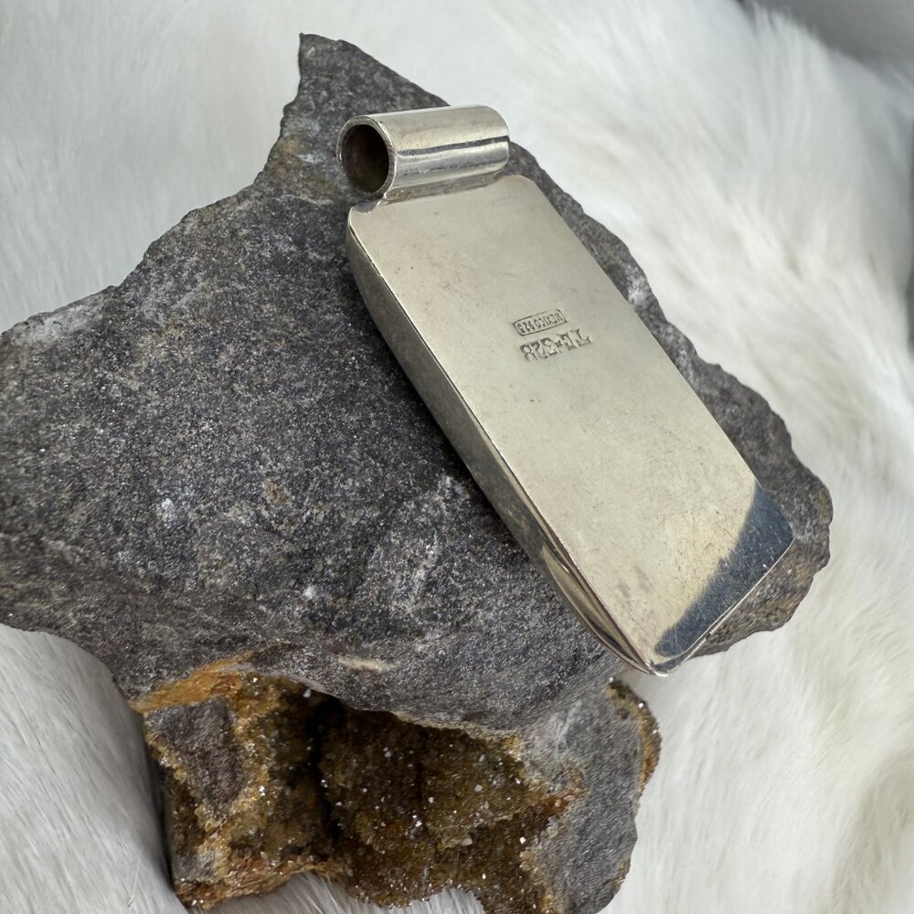 Vintage SET Taxco Sterling Silver & Onyx MOD Rectangle Pendant & Clip-on Earring - Picture 5 of 7